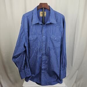 WRANGLER Western Pearl Snap Blue Stripe Cowboy Rodeo Shirt XL Ranch Wear Cowboy